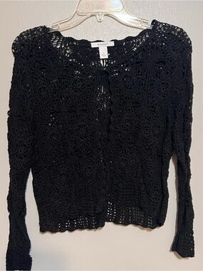 dressbarn Black Crochet Openwork Cardigan